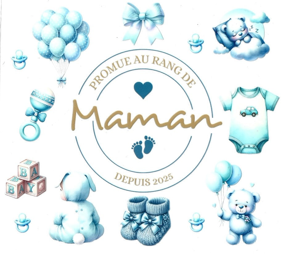 Wrap UV DTF en français personnalisé pour tumbler 20 oz – prêt à offrir motif maman 2025 modèle garçon