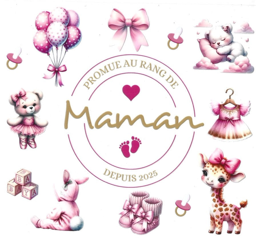 Wrap UV DTF en français personnalisé pour tumbler 20 oz – prêt à offrir motif maman 2025 modèle fille