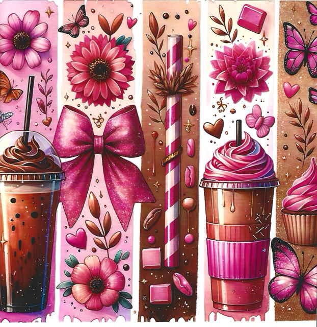 Wrap UV DTF personnalisé 20 oz appliqué sur tumbler – prêt à offrir. Motifs gourmand