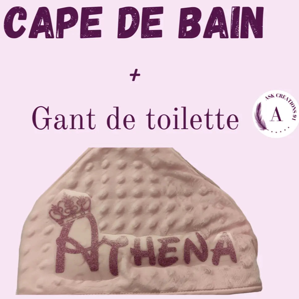 CAPE de bain MINKY + Gant de toilette personnalisable pour bébé - ASK créations 91