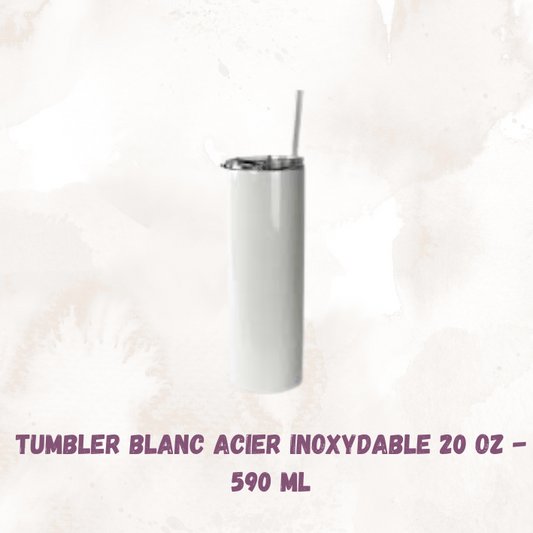 Tumbler vierge blanc 590 ml – Acier inoxydable isotherme avec paille et fond antidérapant